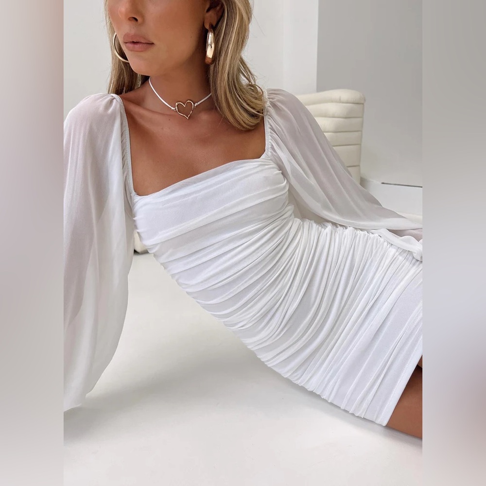 princess polly white long sleeve joslyn mini dress
